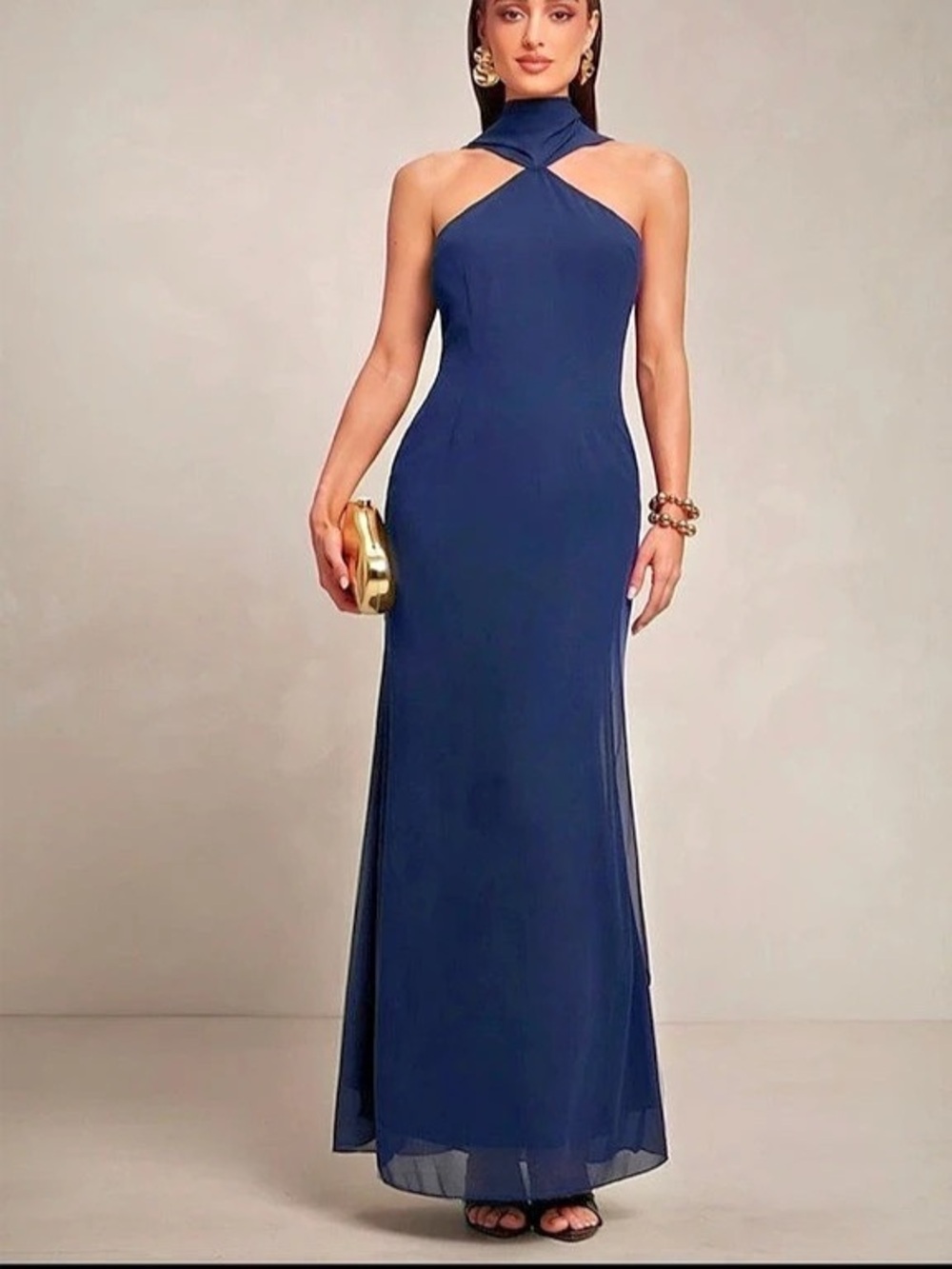 Navy Blue Halter Maxi Dress